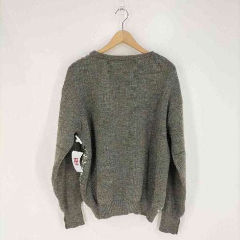 英国製 PURE BRITISH WOOL 柄切替 ウール クルーネックニット メンズ