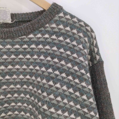 英国製 PURE BRITISH WOOL 柄切替 ウール クルーネックニット メンズ