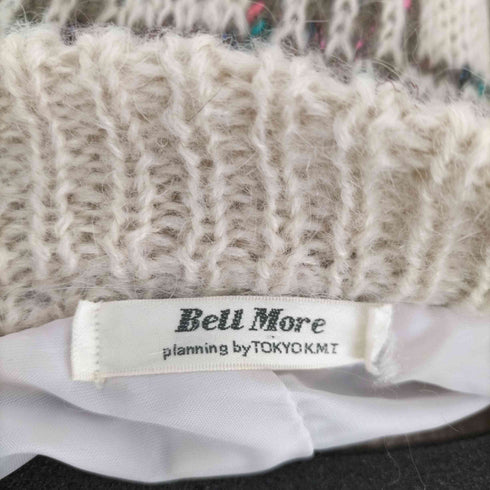 Bell More アクリルウール 総柄 ノーカラーカーディガン レディース