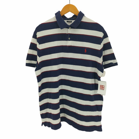 ポロラルフローレン POLO RALPH LAUREN CUSTOM SLIM FIT ボーダー柄スモールポニーポロシャツ メンズ import:XL
