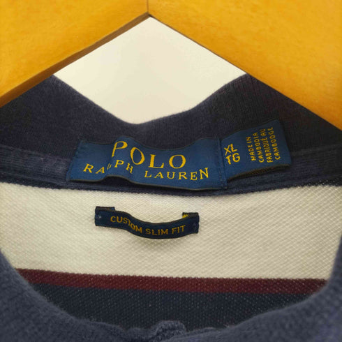 ポロラルフローレン POLO RALPH LAUREN CUSTOM SLIM FIT ボーダー柄スモールポニーポロシャツ メンズ import:XL