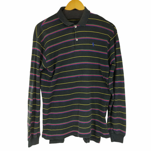 ポロバイラルフローレン Polo by RALPH LAUREN 90-00s スモールポニー刺繍 袖リブ ボーダーコットン L/S Sポロシャツ メンズ import:L