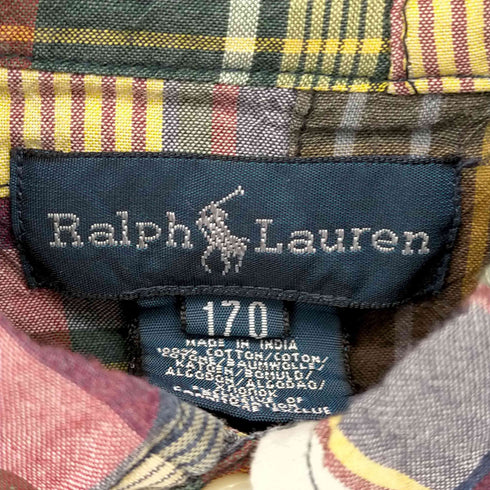 ラルフローレン RALPH LAUREN ポニー刺繍 パッチワーク ボタンダウンチェックシャツ メンズ 170