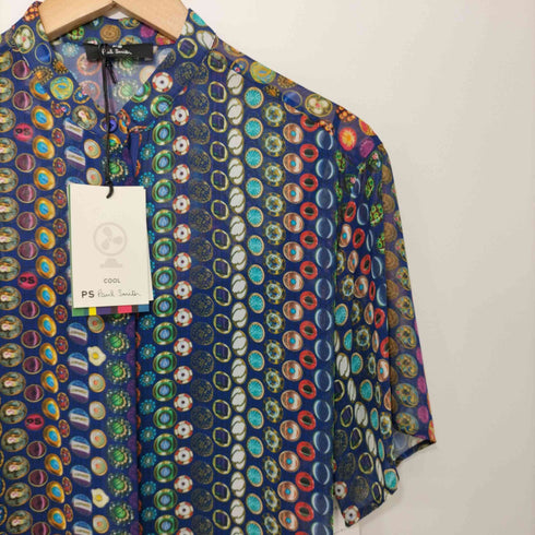 ピーエスポールスミス PS Paul Smith 19ss バンドカラー ショートスリーブ 総柄ロングワンピース レディース 40