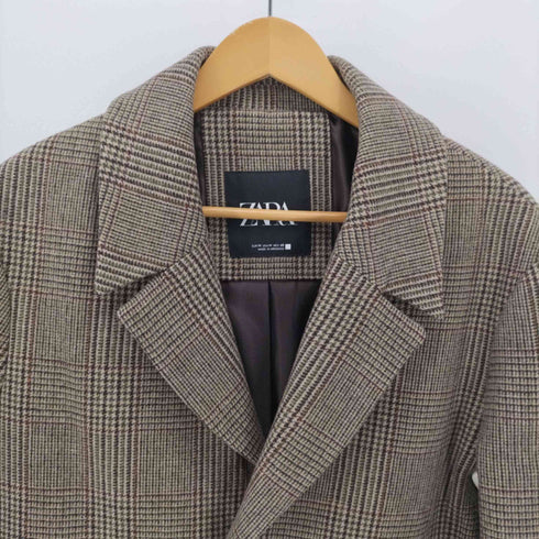 ザラ ZARA チェック柄 千鳥格子 ウール ロング チェスターコート メンズ import:M