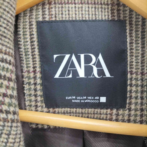 ザラ ZARA チェック柄 千鳥格子 ウール ロング チェスターコート メンズ import:M