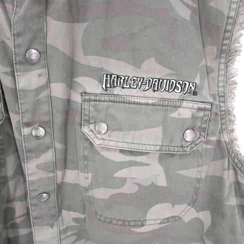 ハーレーダヴィットソン HARLEY DAVIDSON カットオフベスト カモ柄 迷彩 メンズ JPN:L