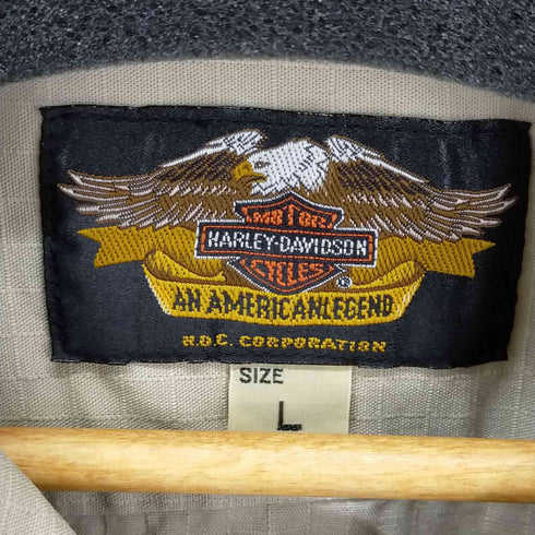 ハーレーダヴィットソン HARLEY DAVIDSON 開襟ワークシャツ バイカー リップストップ ワッペン オープンカラーシャツ メンズ JPN:L