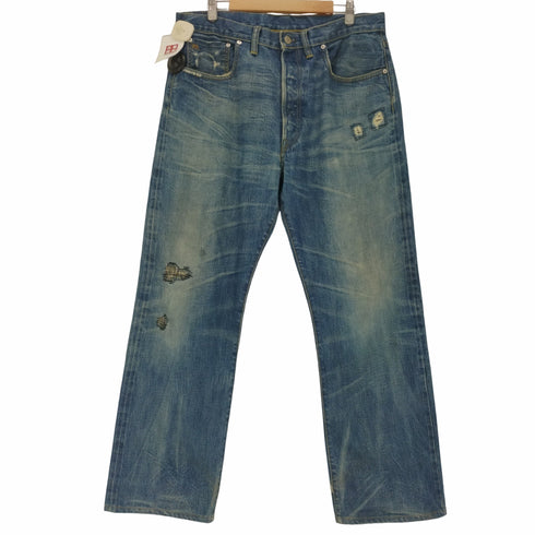 ダブルアールエル ラルフローレン RRL RALPH LAUREN USA製 ダメージ加工 ボタンフライ セルビッチ ワイド デニム パンツ メンズ 36×32