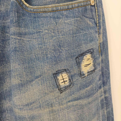 ダブルアールエル ラルフローレン RRL RALPH LAUREN USA製 ダメージ加工 ボタンフライ セルビッチ ワイド デニム パンツ メンズ 36×32