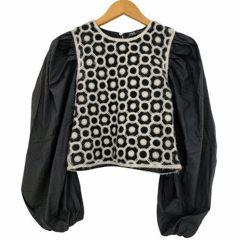 ザラ ZARA CONTRAST LEATHER パフスリーブ ジオメトリック クロップドトップス レディース import:XS