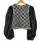 ザラ ZARA CONTRAST LEATHER パフスリーブ ジオメトリック クロップドトップス レディース import:XS