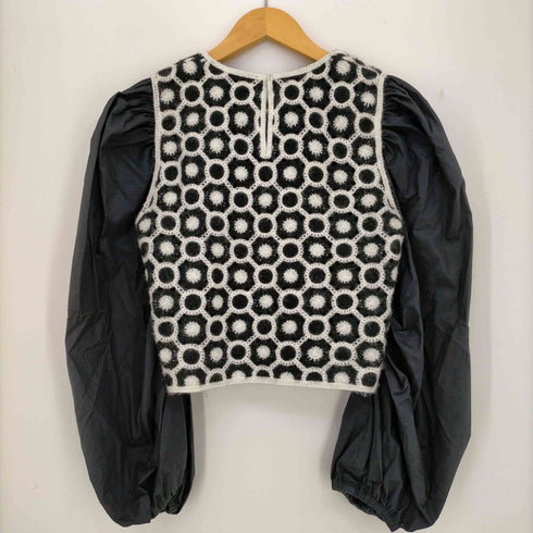 ザラ ZARA CONTRAST LEATHER パフスリーブ ジオメトリック クロップドトップス レディース import:XS