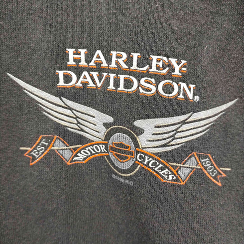 ハーレーダヴィットソン HARLEY DAVIDSON 両面プリント ヘンリーネック スウェット メンズ