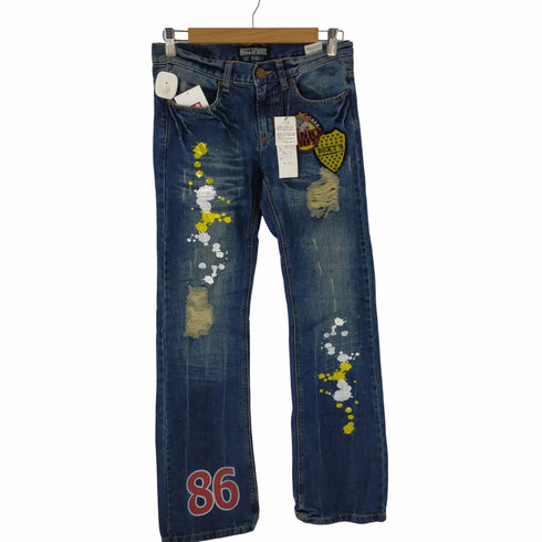 バズスパンキー BUZZ SPUNKY ペイントダメージデニムパンツ ワッペン 86 Y2K メンズ JPN:L