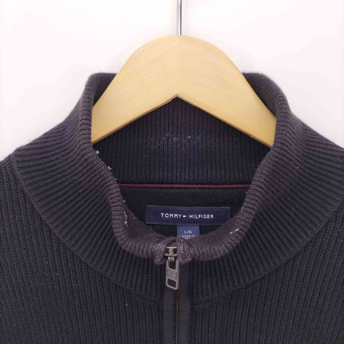 トミーヒルフィガー TOMMY HILFIGER ワンポイント 刺繍 コットン ジップアップ ニット ドライバーズ メンズ import:L