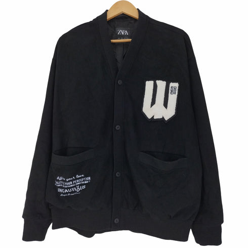 ザラ ZARA フェイク スウェード ワッペン レタード カーディガン ジャケット メンズ import:M