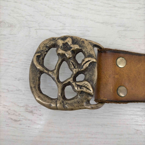 SOLID BRASS ゴールドバックル 花 レザーベルト メンズ