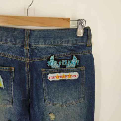 SOUL FRANKY ダメージ加工 ワッペン インディゴストレートデニム Y2K メンズ JPN:M