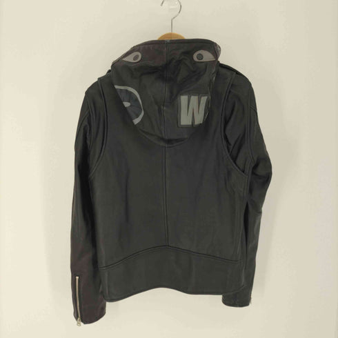 アベイシングエイプ A BATHING APE Leather Shark Full Zip Parka Single Riders Jacket 裏地カモ フルジップ シープ レザー シャーク フーデッド シングル ライダース ジャケット メンズ JPN:M