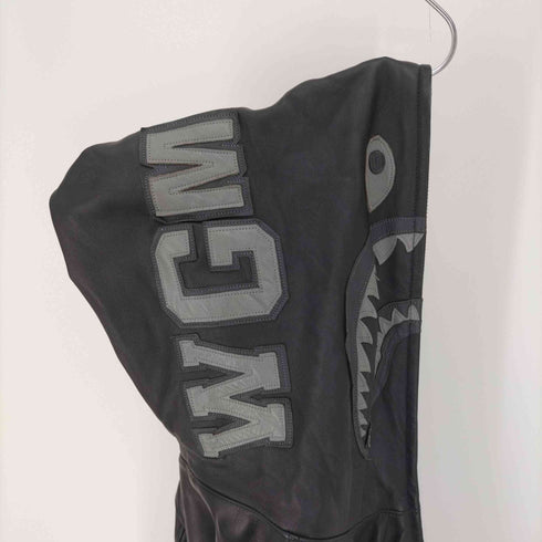 アベイシングエイプ A BATHING APE Leather Shark Full Zip Parka Single Riders Jacket 裏地カモ フルジップ シープ レザー シャーク フーデッド シングル ライダース ジャケット メンズ JPN:M