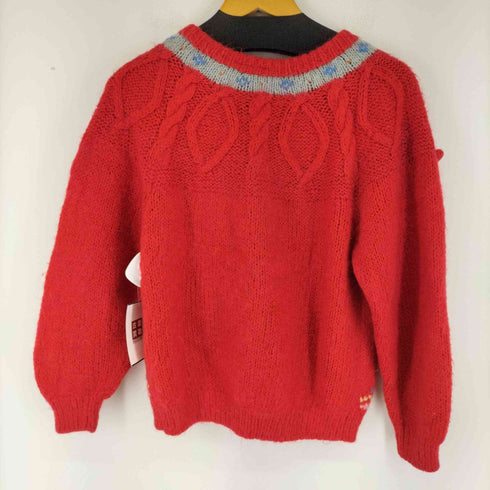 80-90s フラワーデザイン ノーカラーウールカーディガン YURIGAOKA KNIT レディース 140