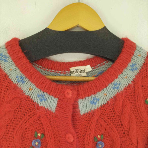 80-90s フラワーデザイン ノーカラーウールカーディガン YURIGAOKA KNIT レディース 140