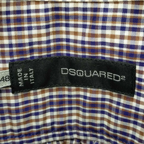 ディースクエアード DSQUARED2 プレートロゴ 半袖 チェックシャツ メンズ 48
