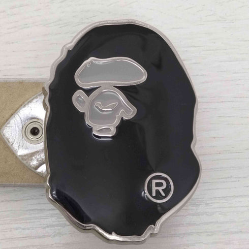 アベイシングエイプ A BATHING APE エイプヘッド バックル 銀箔 レザー ベルト メンズ M
