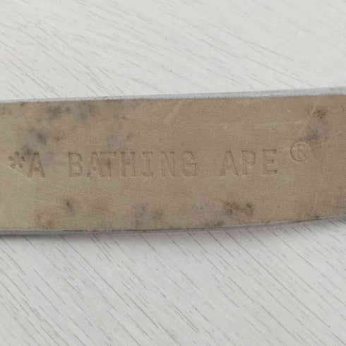 アベイシングエイプ A BATHING APE エイプヘッド バックル 銀箔 レザー ベルト メンズ M