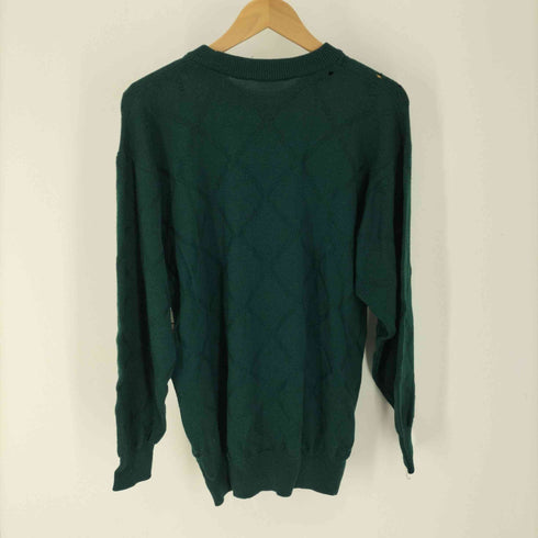 バーバリーズ BURBERRYS 90S 白タグ 英国製 MERINO WOOL エンブレム ロゴ 刺繍 ジャガード クルーネック ケーブル ニット セーター メンズ UK:42