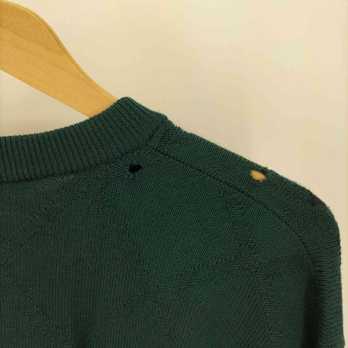 バーバリーズ BURBERRYS 90S 白タグ 英国製 MERINO WOOL エンブレム ロゴ 刺繍 ジャガード クルーネック ケーブル ニット セーター メンズ UK:42