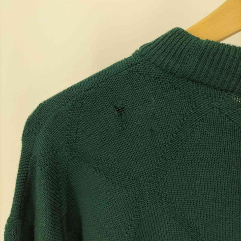 バーバリーズ BURBERRYS 90S 白タグ 英国製 MERINO WOOL エンブレム ロゴ 刺繍 ジャガード クルーネック ケーブル ニット セーター メンズ UK:42