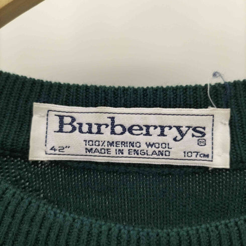 バーバリーズ BURBERRYS 90S 白タグ 英国製 MERINO WOOL エンブレム ロゴ 刺繍 ジャガード クルーネック ケーブル ニット セーター メンズ UK:42