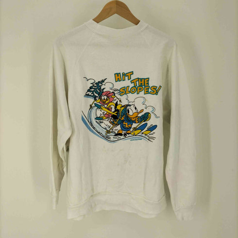 80-90S アニメ キャラクター グラフィック 背面 プリント ラグランスリーブ クルーネック スウェット HIT THE SLOPES コピーライト入り メンズ