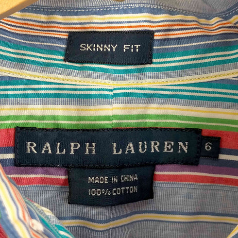 ラルフローレン RALPH LAUREN SKINNY FIT ポニー刺しゅう ストライプ柄 ボタンダウンシャツ レディース US:6
