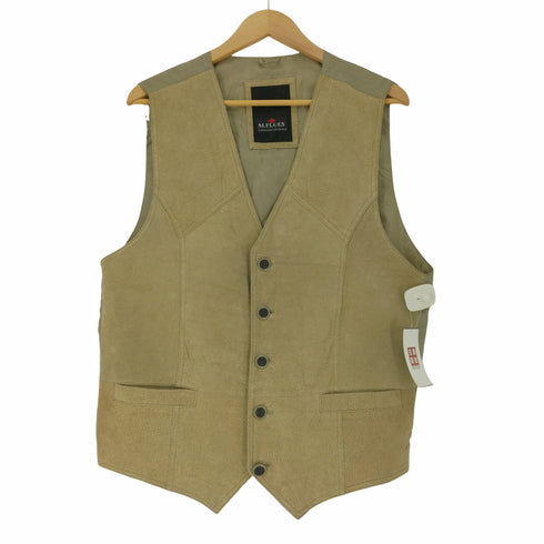 M.FLUES ヌバックレザー 切替 5連 ボタン ジレ ベスト メンズ import:L