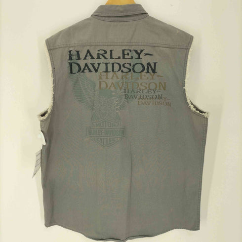 ハーレーダヴィットソン HARLEY DAVIDSON 背面 刺繍 両面プリント スリーブ カットオフ ノースリーブ ジャケット メンズ import:L