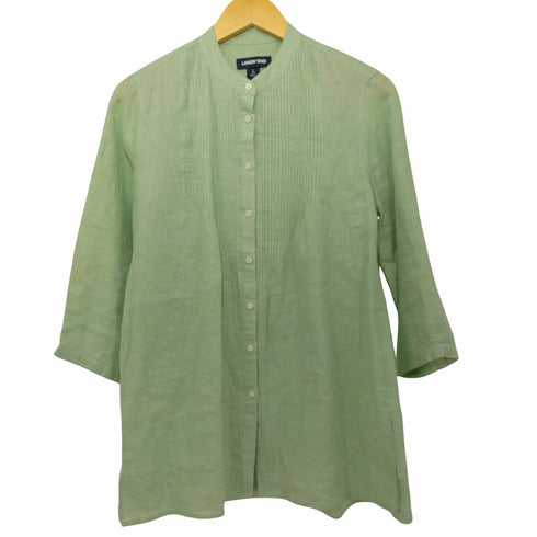 ランズエンド LANDS END ピンタック バンドカラーリネン七分丈シャツ レディース import:S