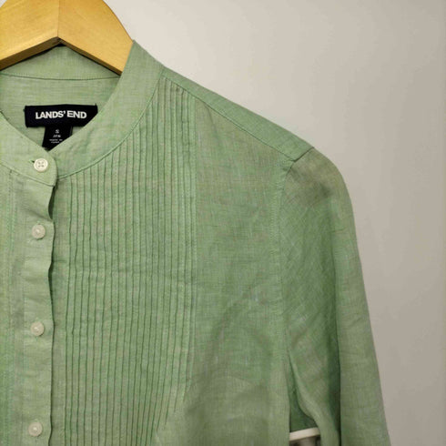 ランズエンド LANDS END ピンタック バンドカラーリネン七分丈シャツ レディース import:S