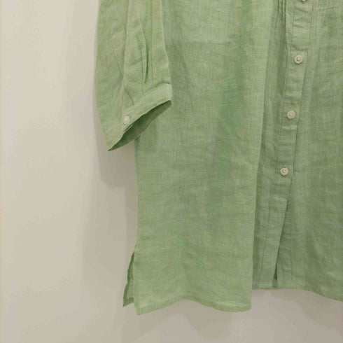 ランズエンド LANDS END ピンタック バンドカラーリネン七分丈シャツ レディース import:S