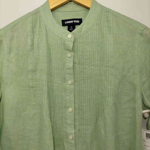 ランズエンド LANDS END ピンタック バンドカラーリネン七分丈シャツ レディース import:S