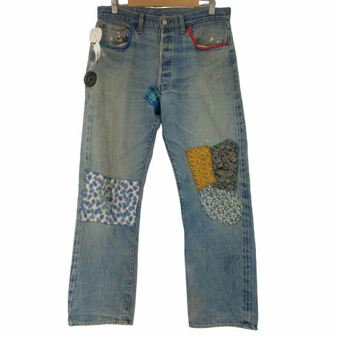 リーバイス Levis 70s 501 66前期 シングル 黒カン リメイクパッチワーク ボタンフライデニム 赤耳 スモールe ボタン裏6 メンズ W31 L33