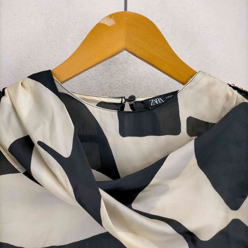 ザラ ZARA ジオメトリックプリントシャツ アシンメトリータイ レディース import:S