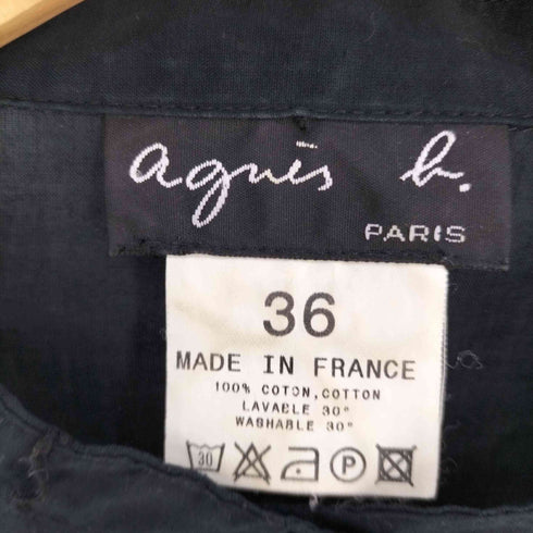 アニエスベー agnes b. PARIS フランス製 ノーカラー シア 長袖シャツ レディース FR:36