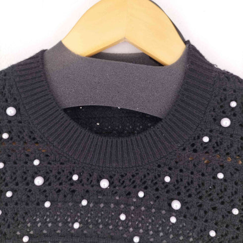 ザラ ZARA CROPPED KNIT SWEATER WITH PEARL BEADS レディース S