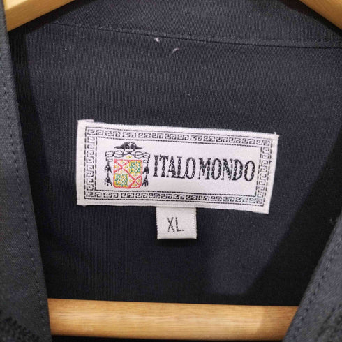 ITALO MONDO 80-90s 刺繍 レーヨンポリ フライフロント バンドカラーシャツ メンズ import:XL
