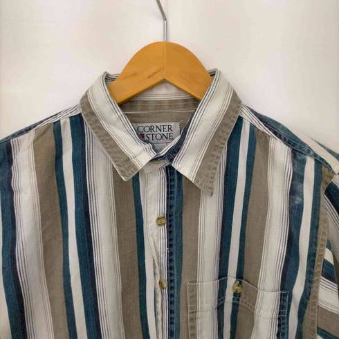CORNER STONE マルチカラーストライプシャツ メンズ XL