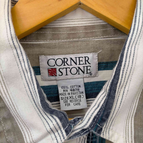 CORNER STONE マルチカラーストライプシャツ メンズ XL
