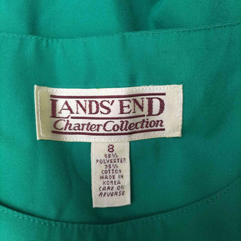 ランズエンド LANDS END 90S 白タグ ショルダー ボタン ノースリーブ フレア ワンピース レディース 8